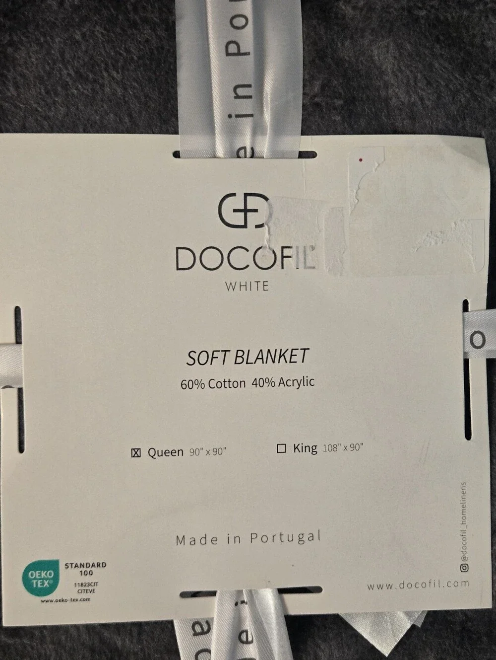 NWT “Docofil White” Soft Queen Blanket Dark Gray Reversible Light Gray Portugal
